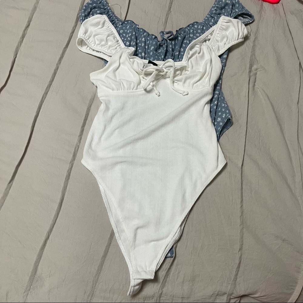 set of TWO blouse off shoulder body suits - size S